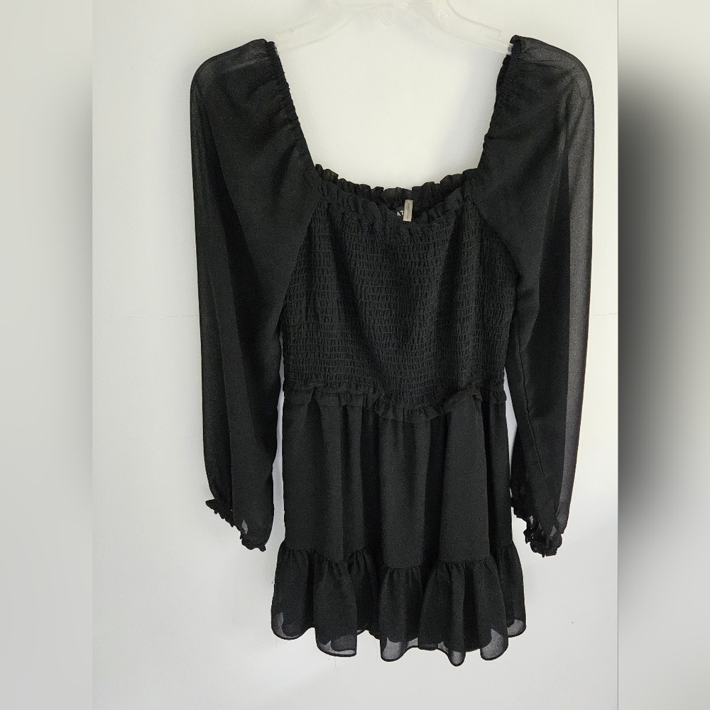 1. State Smocked Black Long Sleeve Babydoll Mini Dress